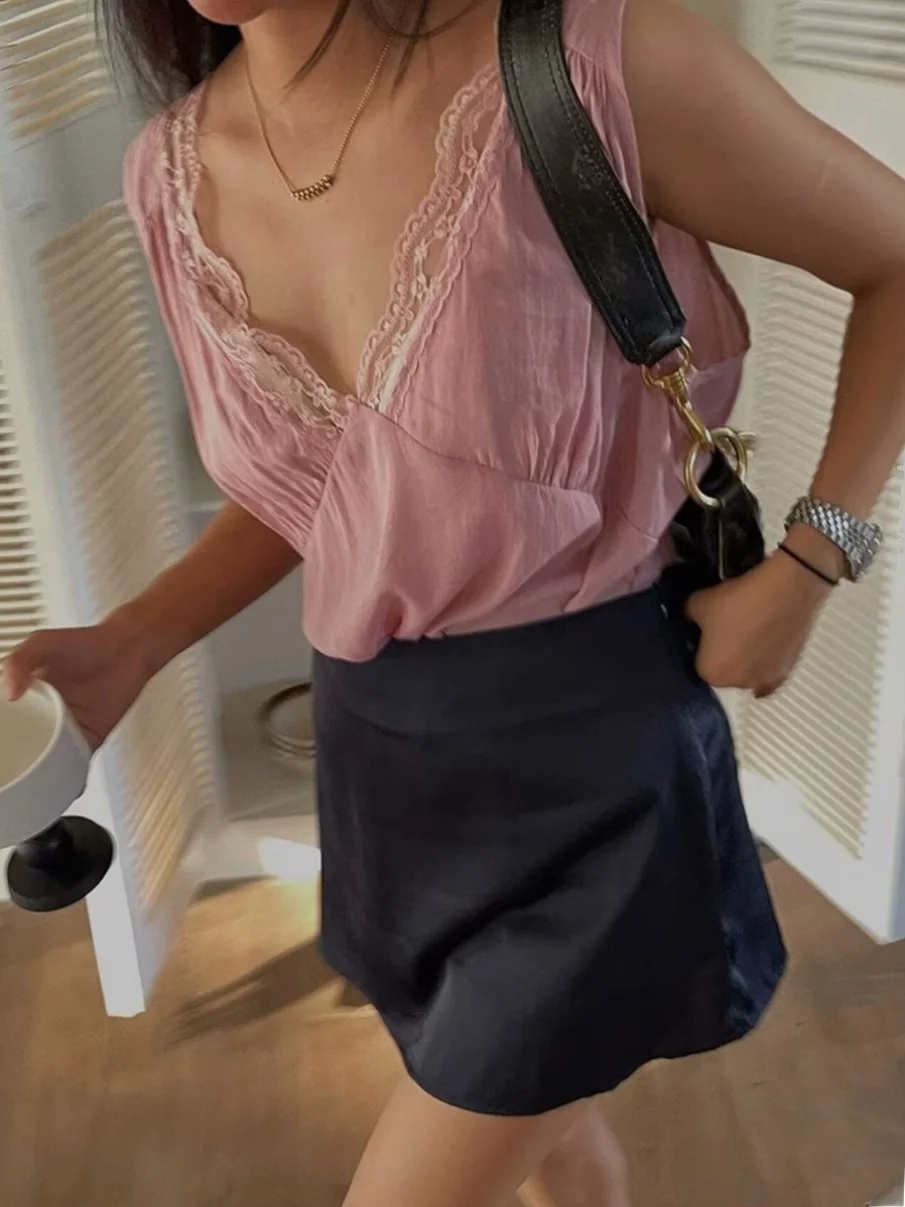 Retro High-End Feeling All-Match Vaion Smooth Satin ort Skirt High Waist A-Line  Skirt Anti-Light Small ort Skirt