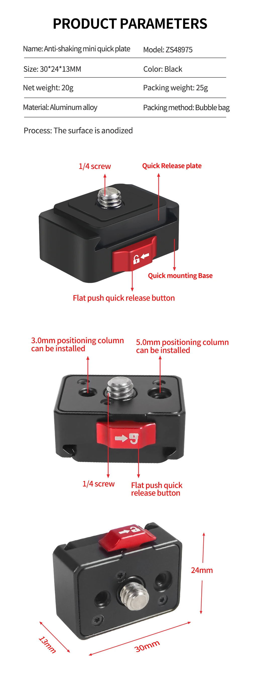 Schnellwechselplatte V-Mount Fast Switch Installationssystem für Gopro Insta360 OSMO 360 Action 5pro DSLR-Kamera Stativ Slide Mount – Detail 8