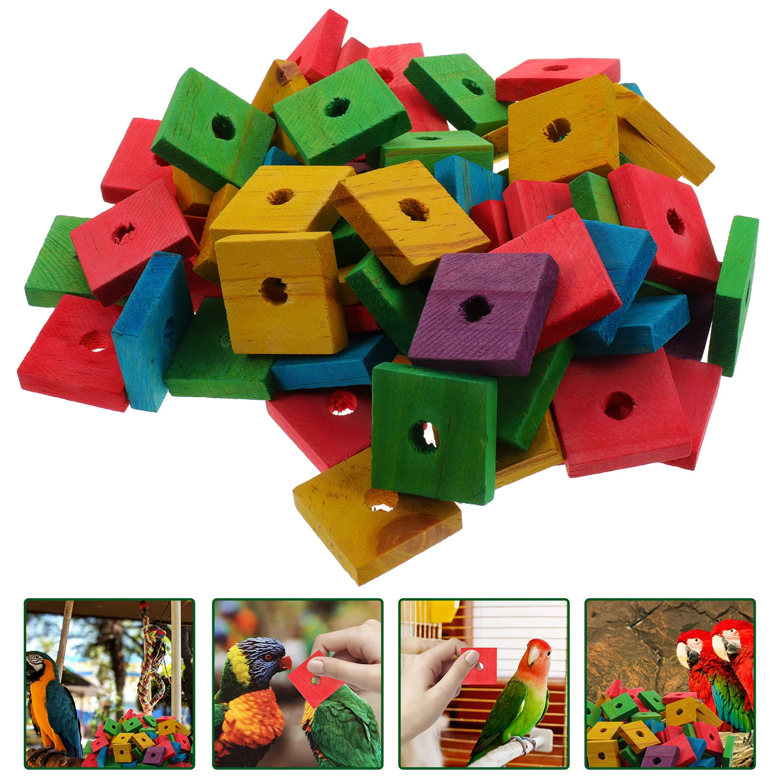 

100 Pcs Wooden Teeth Grinding Toys for Parrots Bright Color Wood Chip Plaything Safe Bird Bites Pendant Fun Exercise Pet Toy