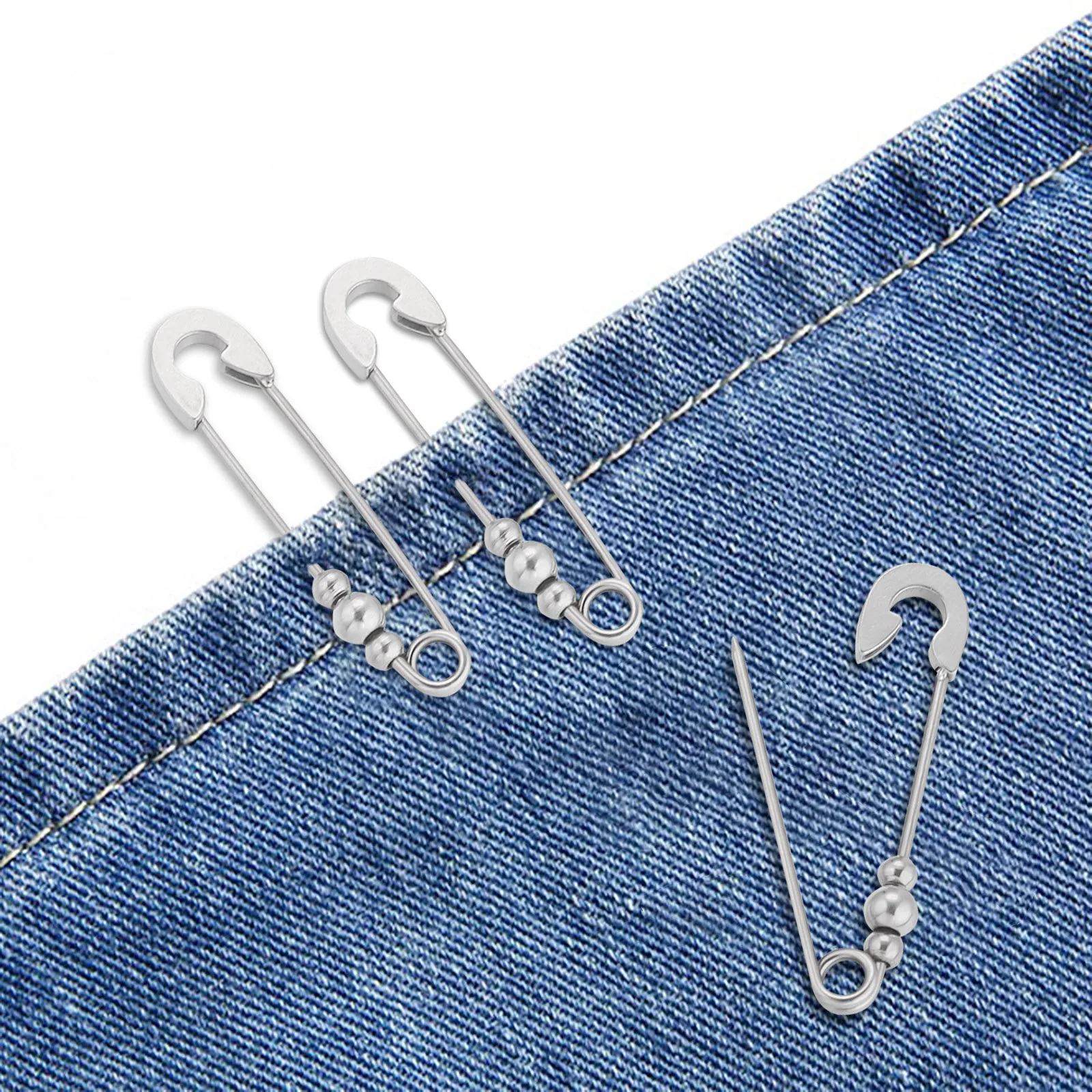 2PCs Simple Stainless Steel Safety Brooches Silver Color Lapel Pins Geometic Glossy Lapel Collar Scarf Clothes Decor Jewelry