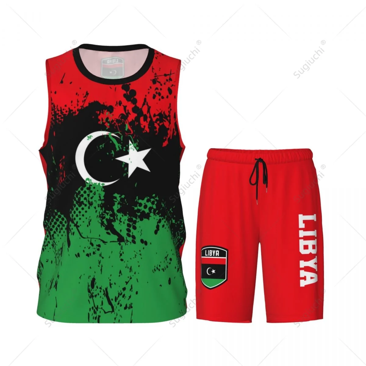 Team-up Libya Flag Grain Men Basketball Jersey Set Shirt & Pants Sleeveless Custom Name Nunber Exclusive