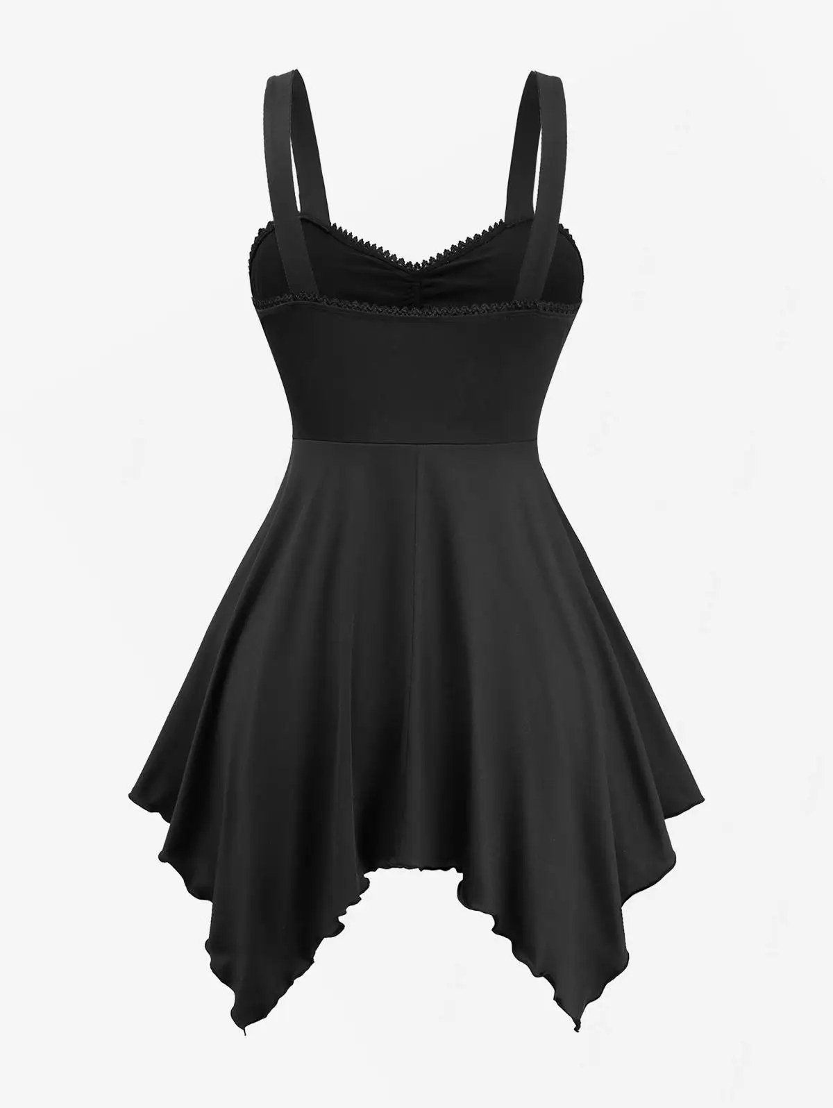 ROSEGAL Plus Size Silver Line Snake Buckle Lace Trim Ruched Tank Top Women Spring,Summer Black Casual Tops New