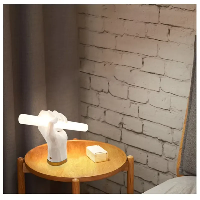 Modern Creative Handheld Resin Desk Lamp Art Bedroom Table Light Electric with E26 Bulb Base Oval Shade