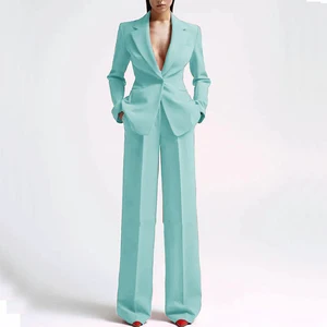 طقم بدلة جنسية حمراء نسائية، سترة برقبة على شكل حرف V وبنطال فضفاض، Broek Plus، طقم خياط 12، أنيق أفضل 6 بدلة نسائية للمبيعات - No4