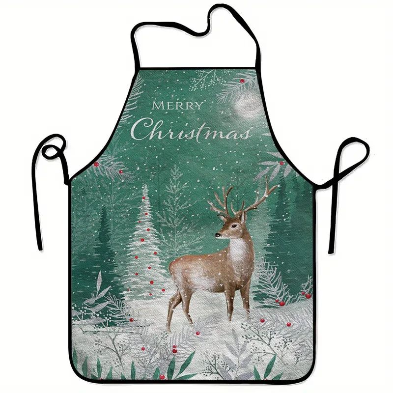 

1p фартук с рождественским принтом, стильный домашний и рабочий фартук для приготовления пищи, прочный фартук для барбекю, можно стирать, многоразовый