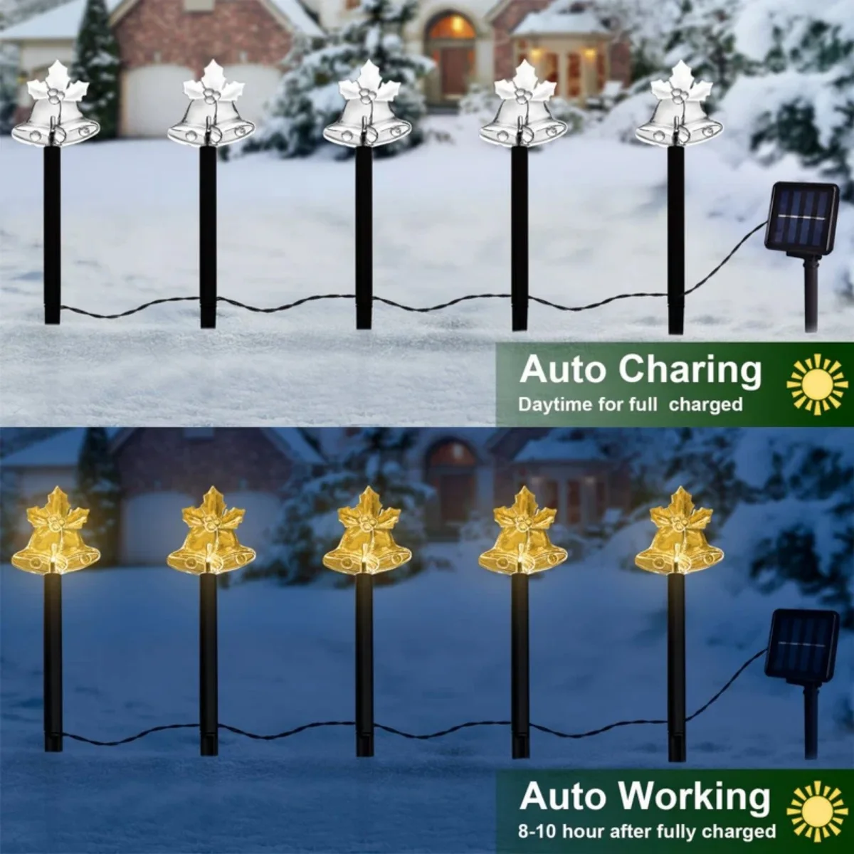 5 قطعة/المجموعة عيد الميلاد حصة ضوء مع نجمة ندفة الثلج جرس شجرة عيد الميلاد شكل مع 8 طرق لحديقة ساحة مسار فناء عيد الميلاد الديكور #4