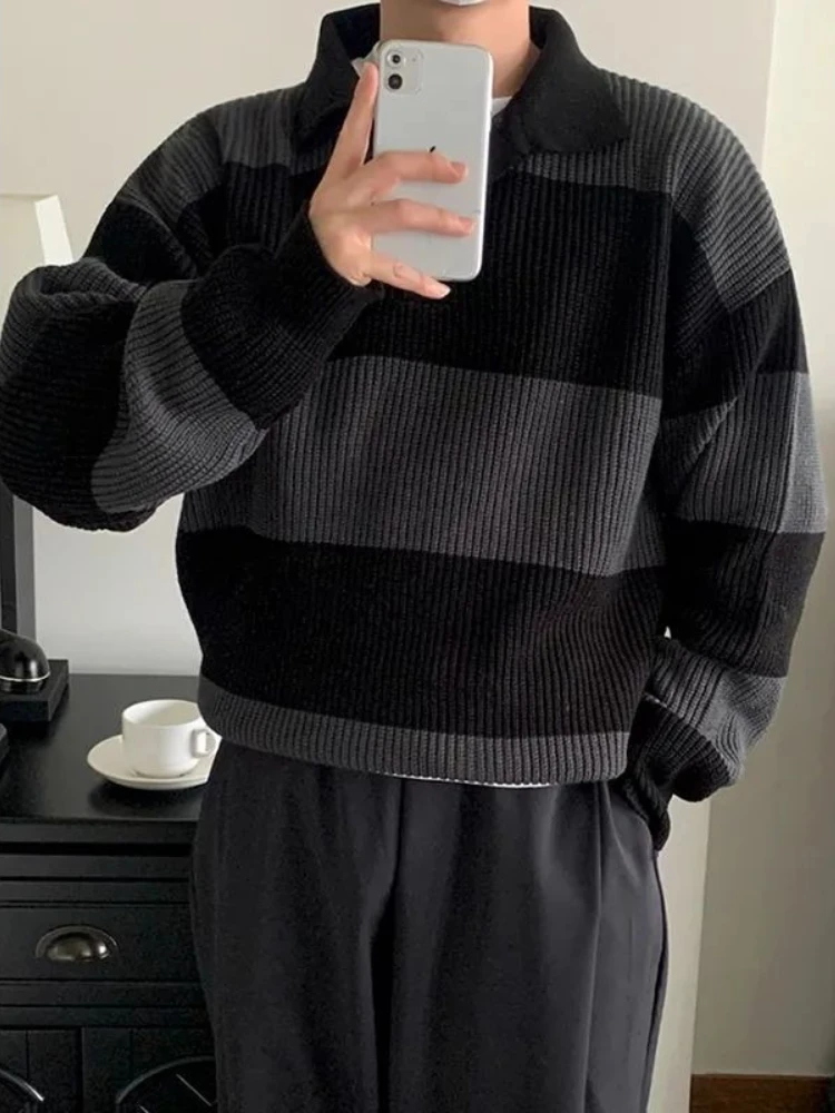 الكورية العصرية الرجال اللون المشارب بولو طوق زر سترة 2025 ربيع الخريف استرخاء صالح فضفاض عادية متماسكة ملابس خارجية