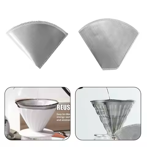 Stainless Steel Paperless Coffee Filter Reusable Pour Over Coffee Filter Tapered Trapezoidal Easy Clean Durable Washable Kitchen