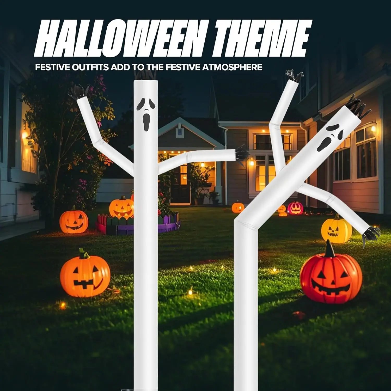6ft Ghost Halloween Inflatable Tube Dancing Man with Blower | Attention-grabbing Air Puppet Dancer for Business promotion, Store