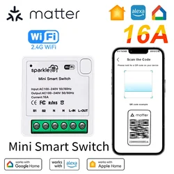 Matter WiFi Smart Switch Module Mini 16A Smart Home Relay Automation Breaker Work With Homekit Siri Smartthing Alexa Google Home