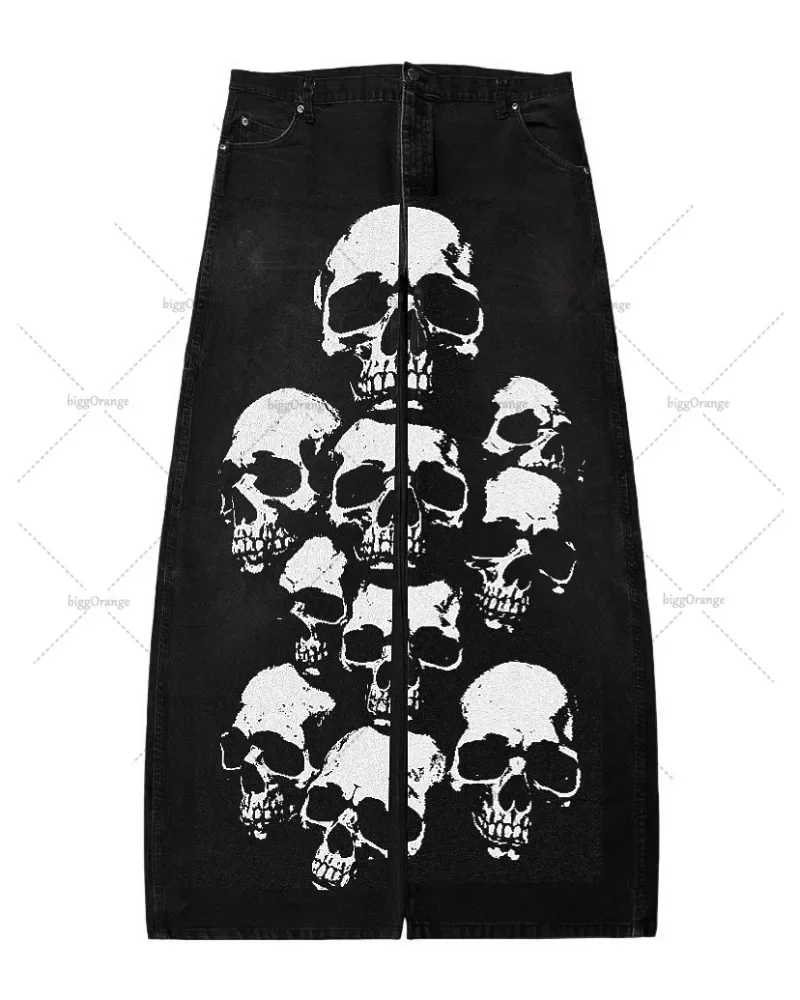 

Summer American High Street Tide Gothic Jeans Dark Anime Print Men Y2k Casual Loose High Waisted Washed Oversized Pants Women