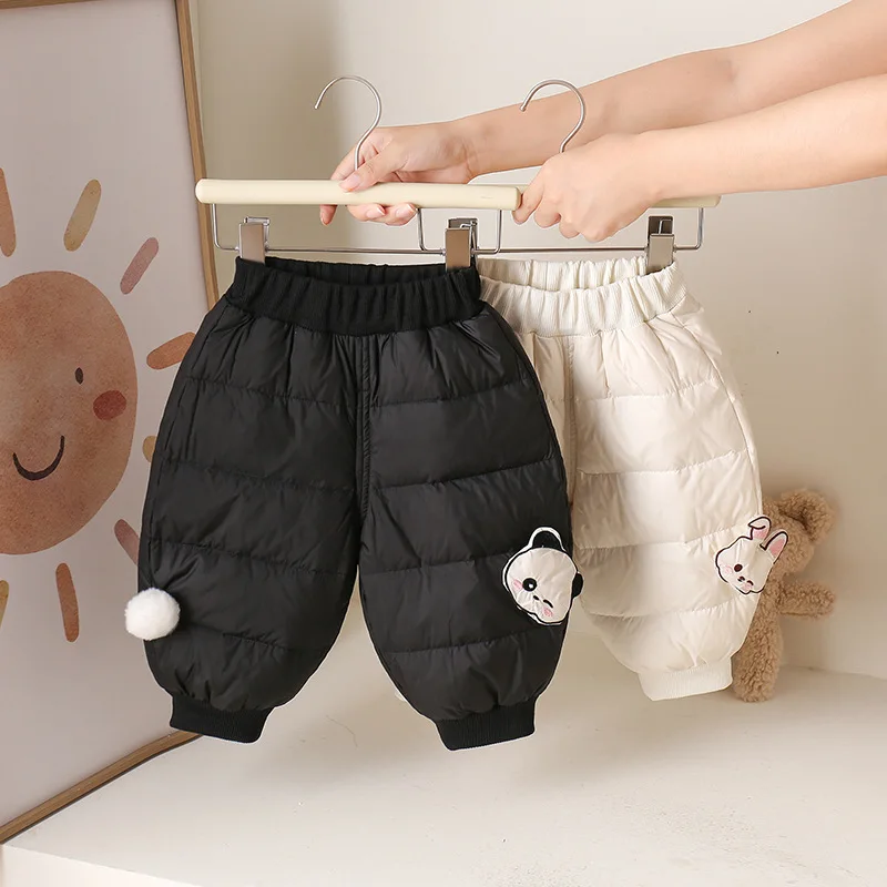 ZOETOPKID Thickened Three-Proof Duck Down Pants for Babies and Children Winter Unisex Soft Fabric Cartoon Pattern Pants