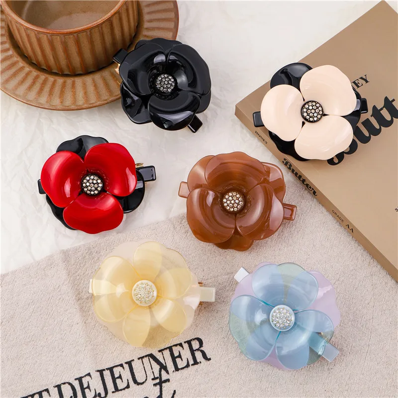新着パリフランスデザインヘアクリップバレッタ女性女の子手作り椿の花ヘアジュエリー飾りアクセサリー