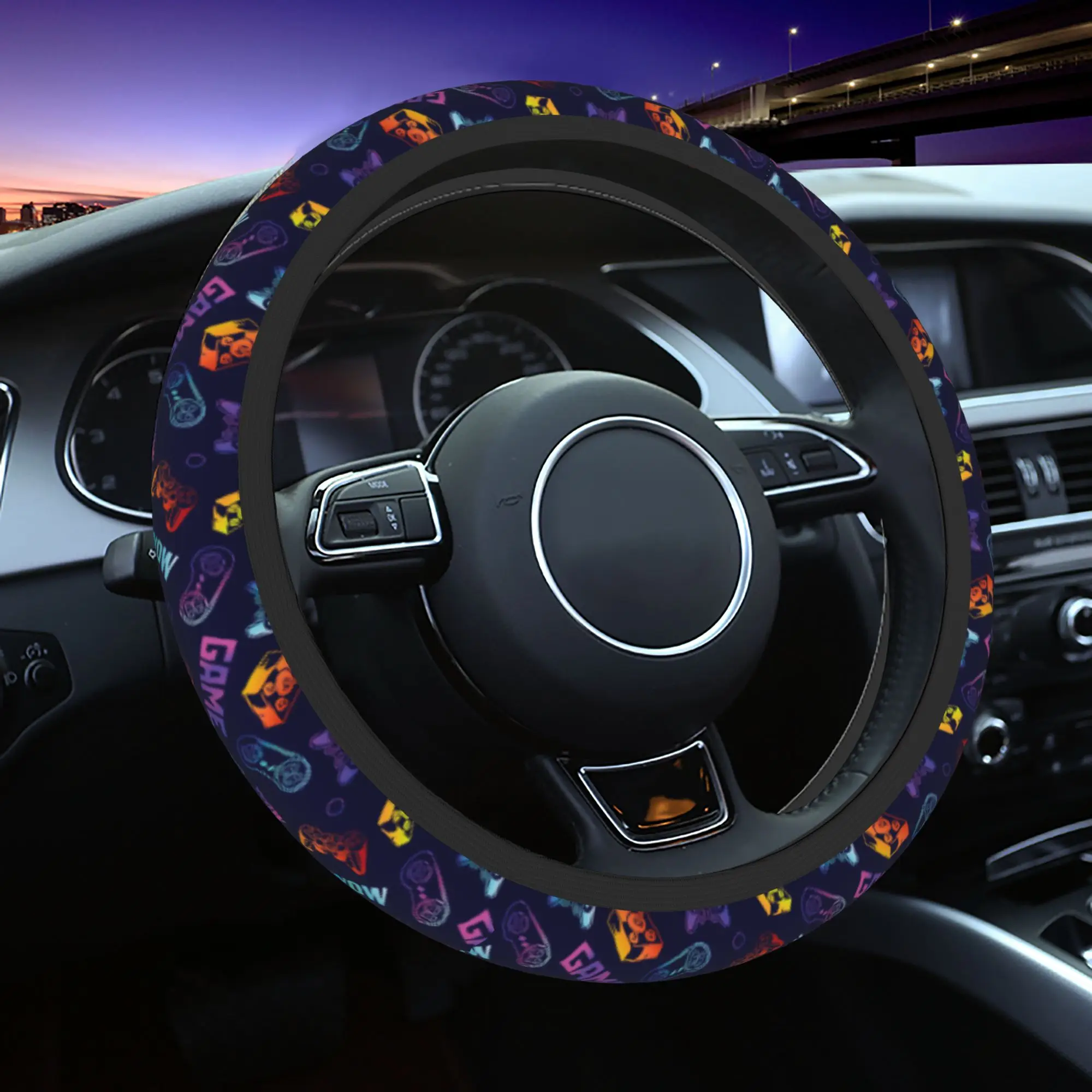 Game Controller Pattern Car Steering Wheel Cover 38cm Anti-slip  Auto Steering Wheel Protector Colorful Interior Accessories