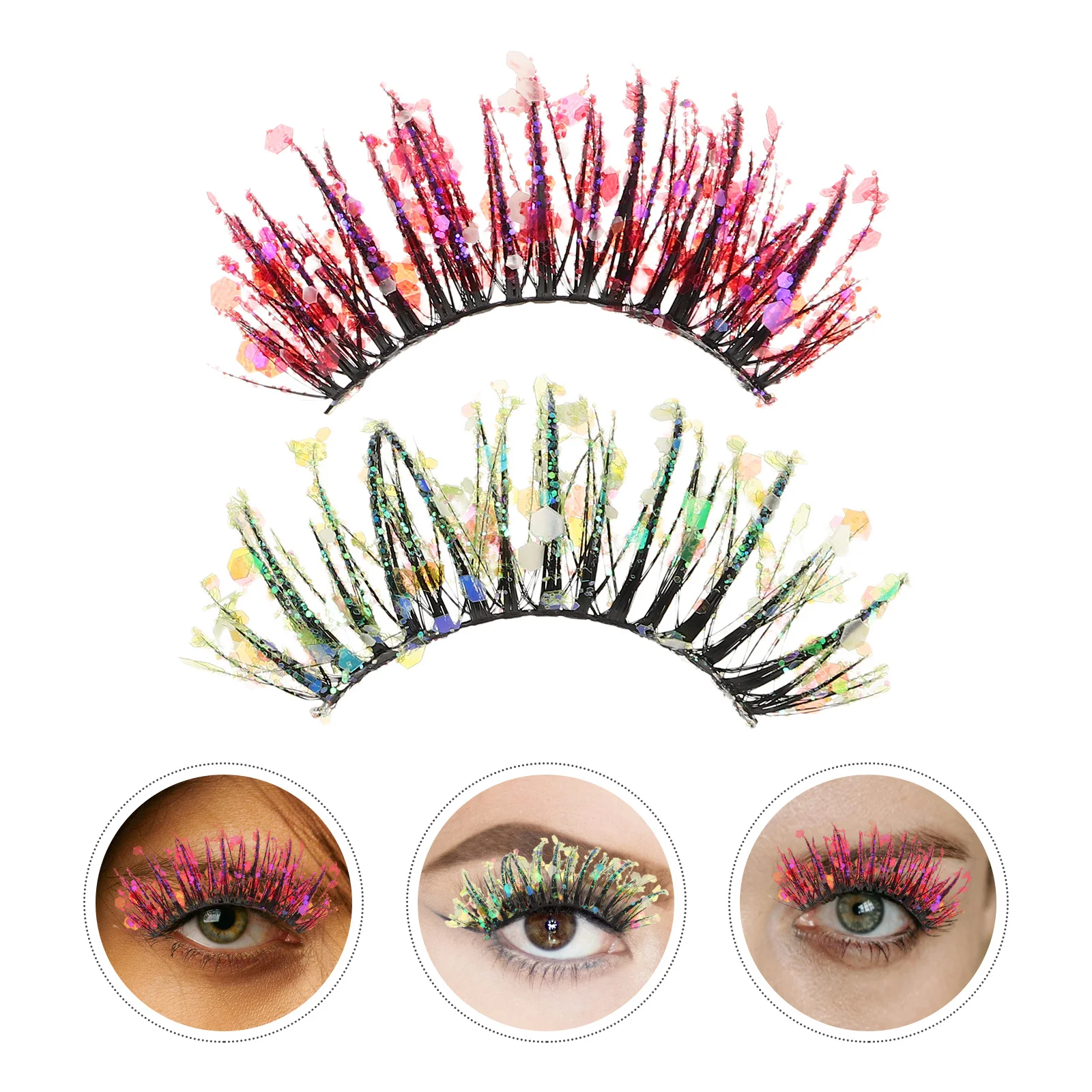 

2Pairs 3D Glitter False Eyelashes Colored Rhinestones Dramatic Sparkle Lashes Party Stage Cosplay Makeup Lashes with Color