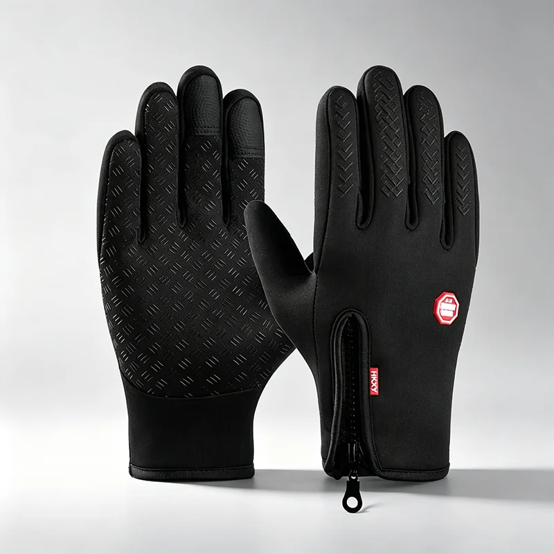 Men Women Winter Cycling Gloves Zipper Windproof Water Resistant Touchscreen Non-slip Thermal Warm Gloves For Driving Sport