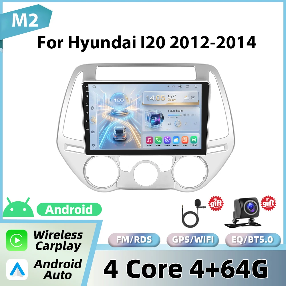 Podofo 9'' draadloze CarPlay autoradio voor Hyundai I20 2012-2014 Android GPS navigatie autoradio FM/RDS BT EQ
