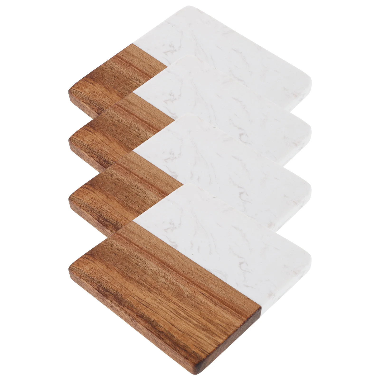 

4 Pcs Square Acacia Wood Tray Marble Coasters for Drinks Tea Set Serving Food Trays Easy Clean Durability Wooden Planter Saucer