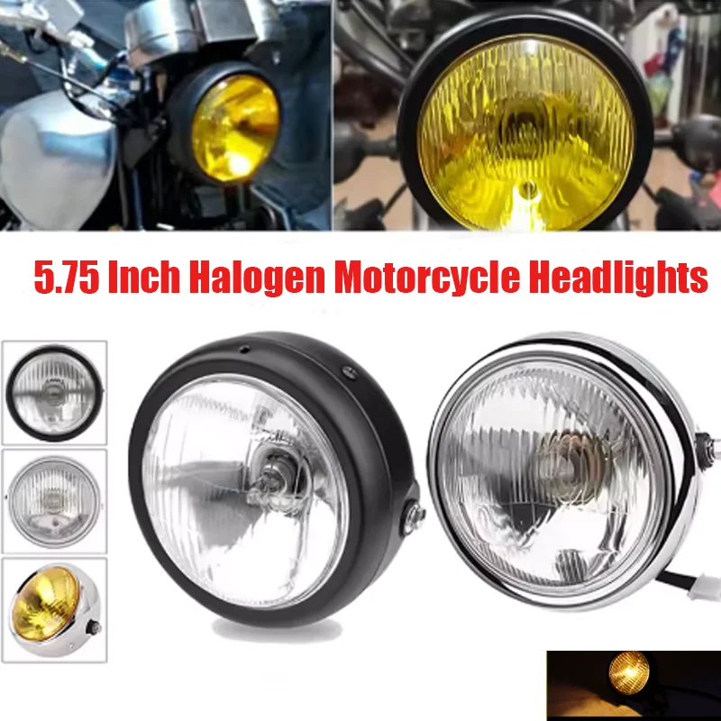 

5.75 Inch Halogen Motorcycle Headlights Universal 12V Round Headlight Moto Accessories Driving Light Headlamp For Cafe Racer