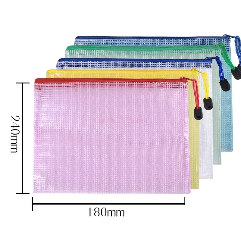 Imagem -06 - Impermeável Mesh Zipper Pouch para Documentos Pastas de Arquivos Materiais Escolares e de Escritório Lápis Bolsas de Armazenamento a4 a5 a6 10 Pcs