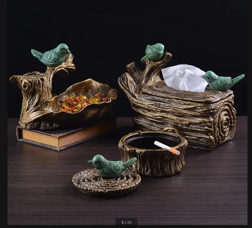 Tissue Box Living Room Coffee Table Household Ashtray Restaurant Bedroom Desktop Storage Imitation Wood Fruit Dried Plate