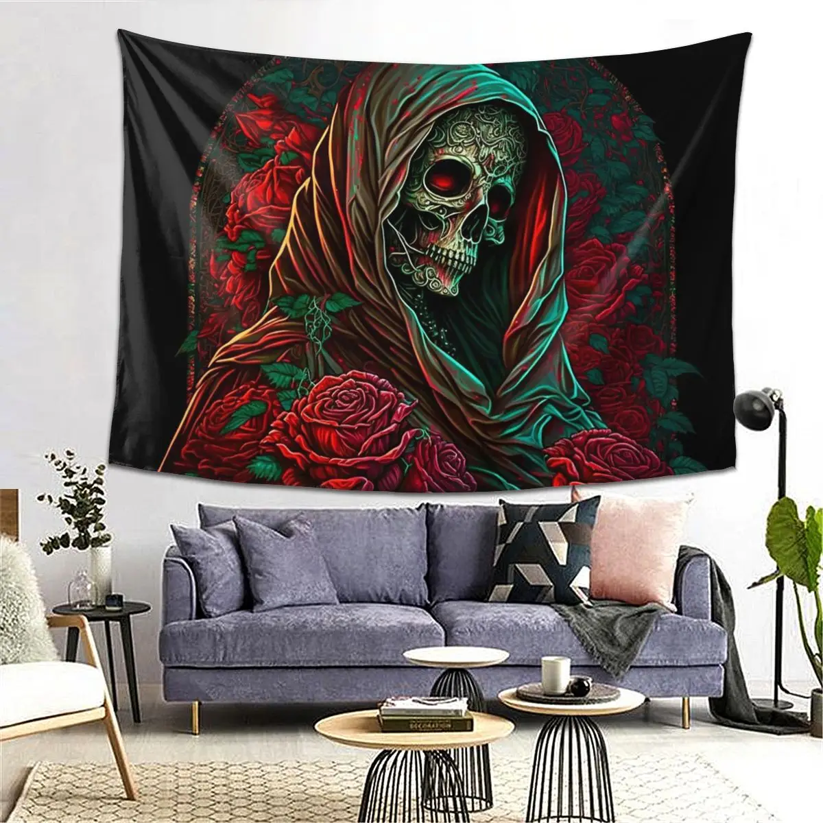 

Лесные розы Санта-Муэрте гобелен Декор искусство эстетические гобелены для гостиной спальни дома настенная ткань настенная подвеска