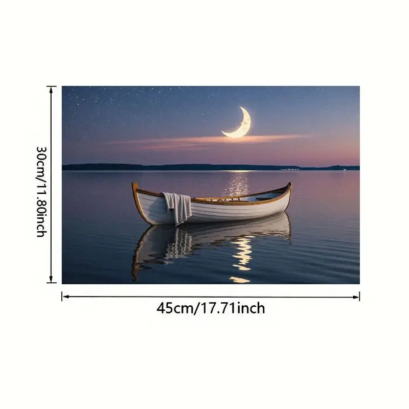 Conjunto de mantel de 4 peças, design elegante do lago do pôr do sol, fácil de limpar, 12 × 18 polegadas, perfeito para jantares e celebrações.