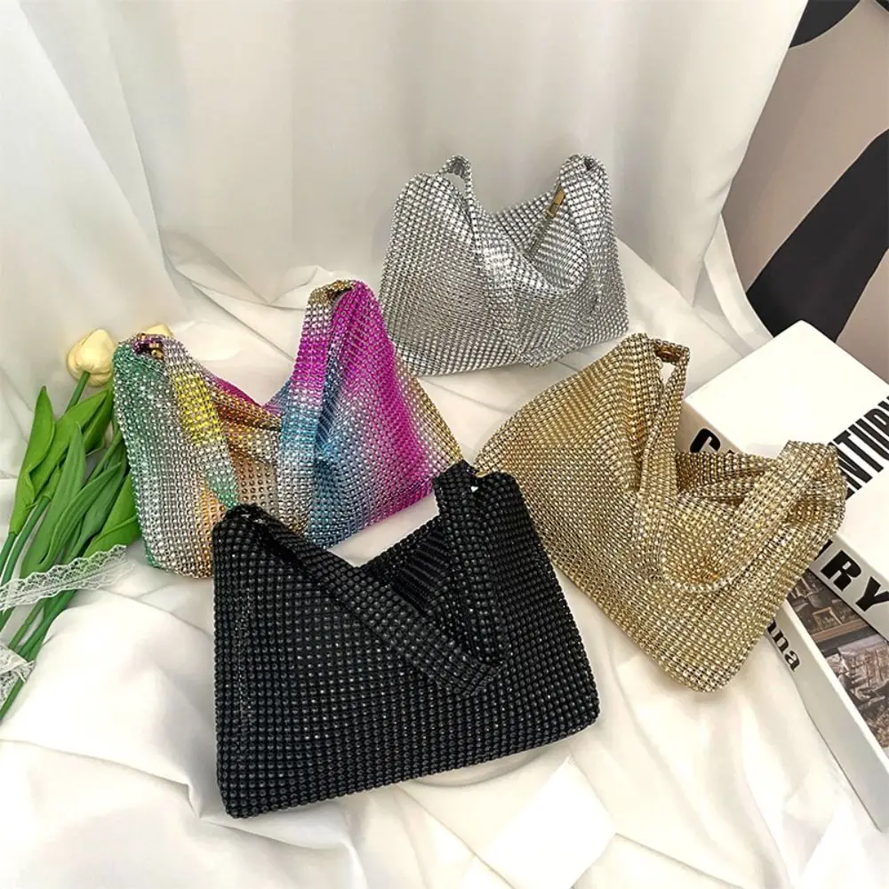 Korean Fashion Rhinestone Underarm Bag Personality Colorful Shoulder Bag Women\'s Handbag Party Simple Crossbody Bag