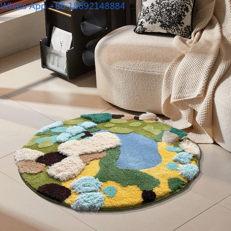 Artistic 3D Round Carpet for Living Room, Cream Forest Thickened Home Bedroom Bedside Rug, 2025 New Model