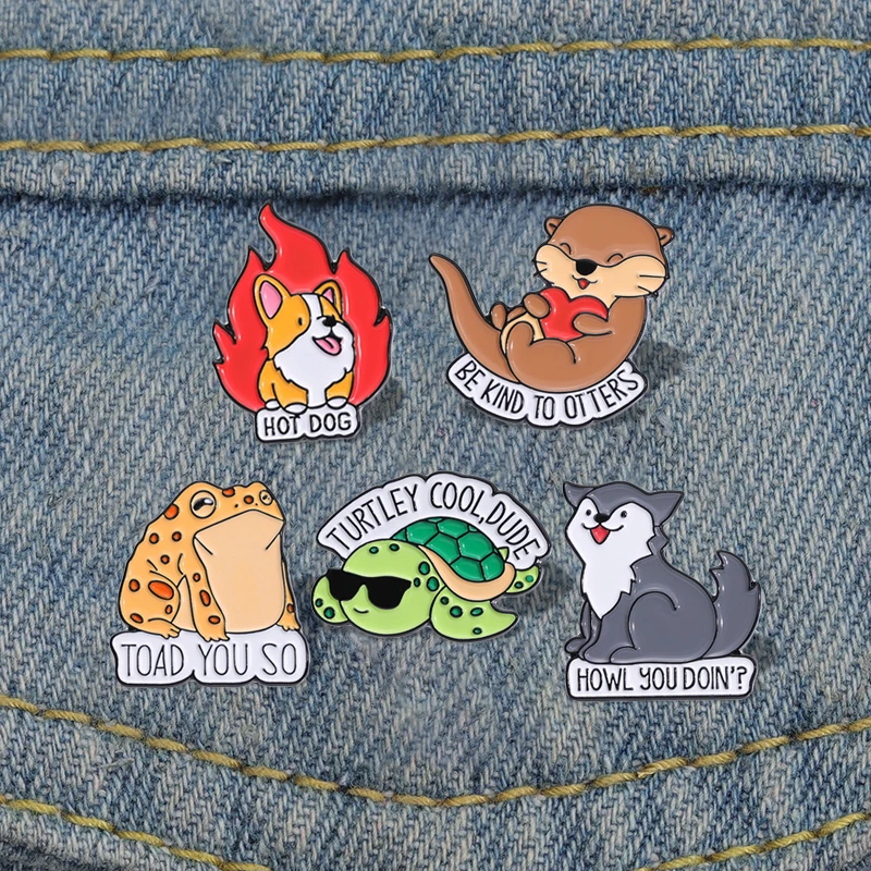 Cute Animals Enamel Pins Custom BE KIND TO OTTERS Brooches Lapel Badges TOAD OTTERS DOG TURTLE Jewelry Gift for Kids Friends