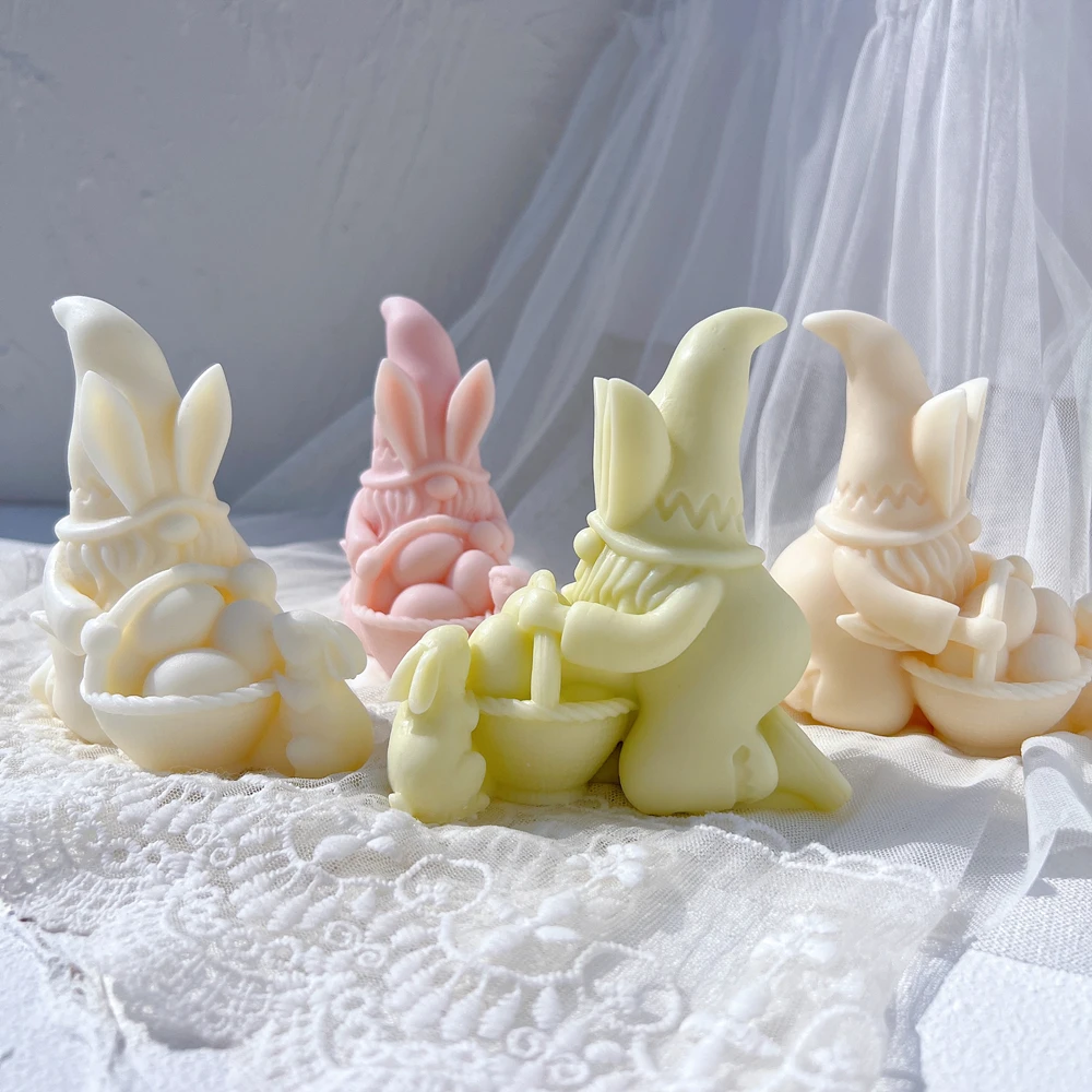 Easter Gnomes Silicone Candle Molds Rabbit Basket Egg Silicone Mold Animal Wax Mould Easter Spring Decor