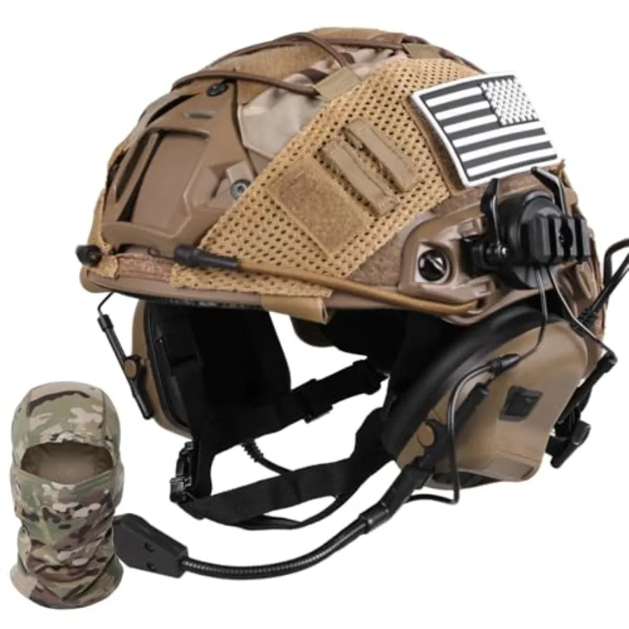 

Tactical Helmet with Headset, Adjustable Helmet with Helmet Cover and Fcae Mask for Cosplay Military Tactical Airsoft Gear