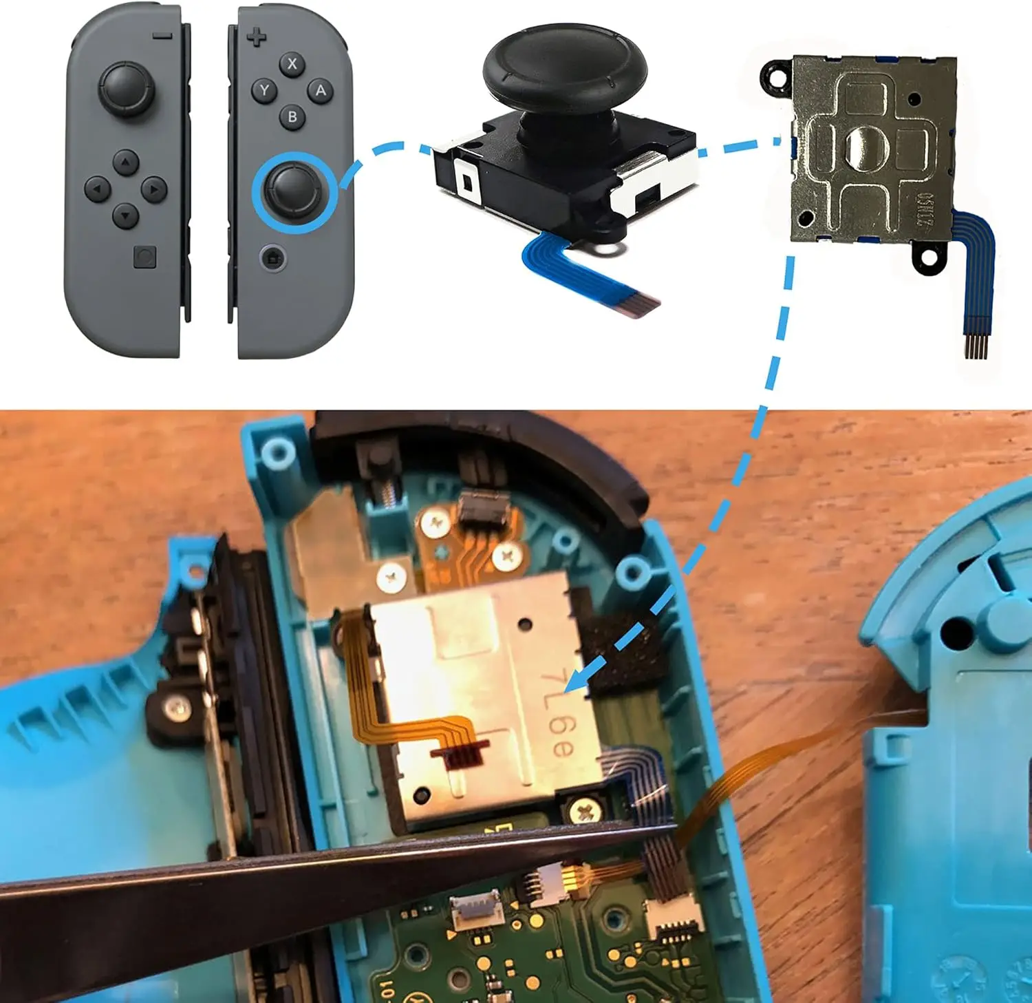 Original NS Joycon Joystick Repair 3D Analog L/R Thumb Sticks Sensor Kit 4 “Y” Screws 2 Thumb Caps For Nintendo Switch/ NS Lite