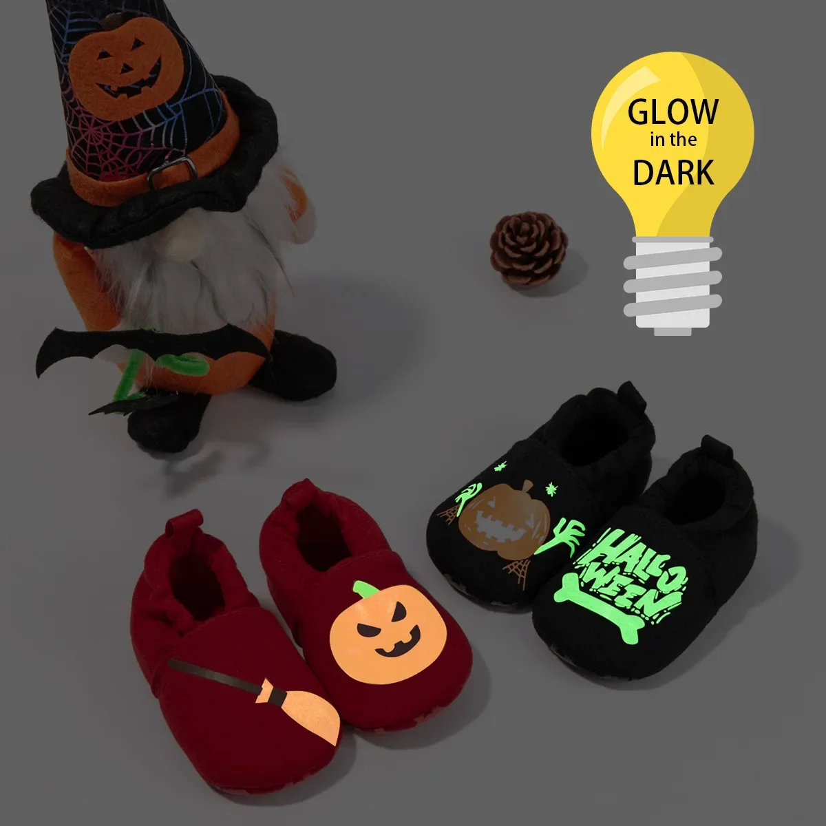 Halloween Baby Shoes Luminous First Walker Cartoon Pumpkin Alphabet Print Floor Shoes Indoor Newborn Not Easy To Drop Crib Shoes