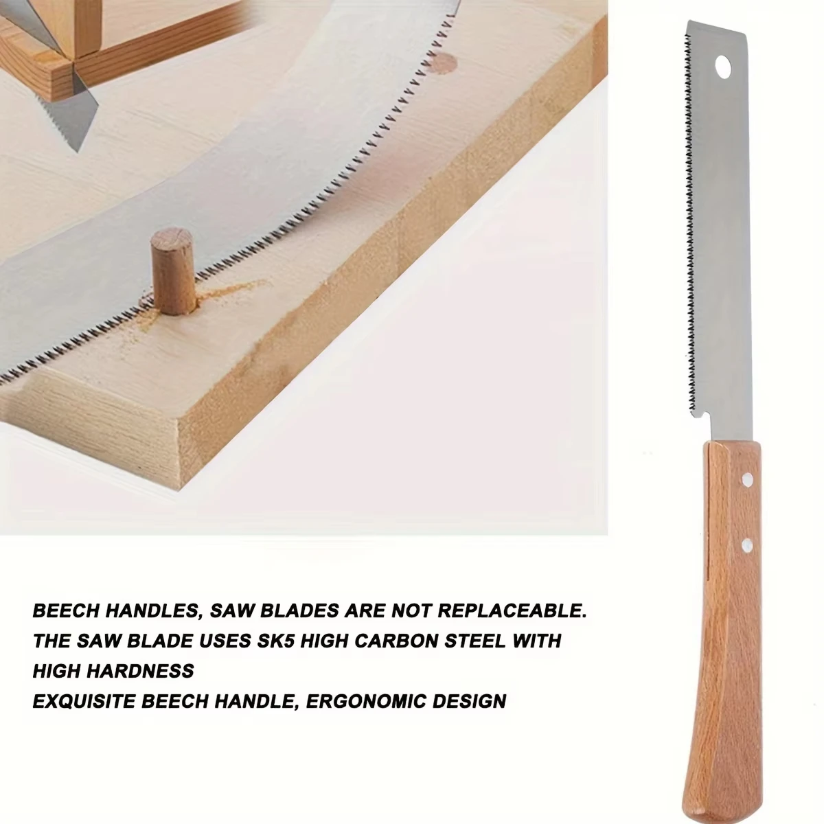 12 Inch Small Hand Saw, Flush Cut Saw Woodworking Hand Saw Wooden Straight Handle Single Edge Pull Saw Trim Tool for Household image 3