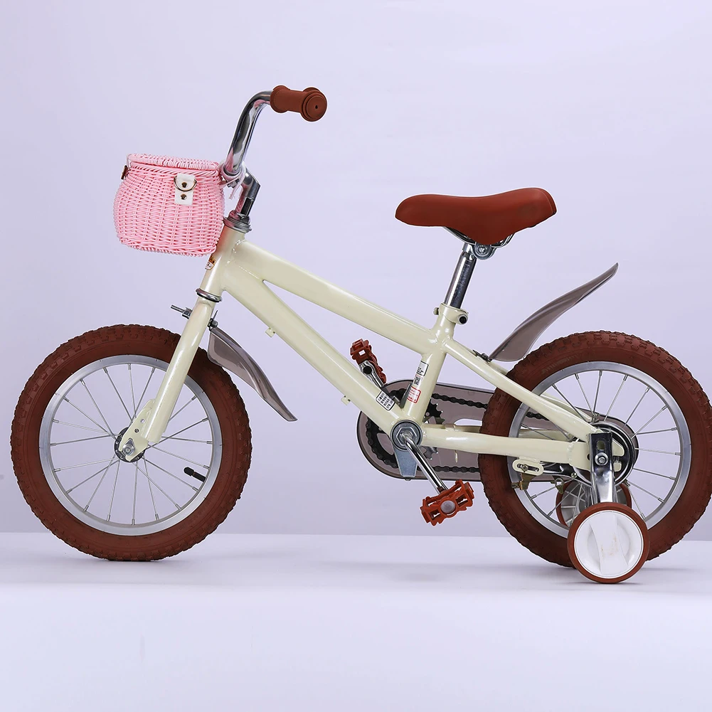 Bike Handwoven Basket Backpack with Lid Bike Scooter Tricycle Basket Adjustable Leather Straps for Daily Commuting