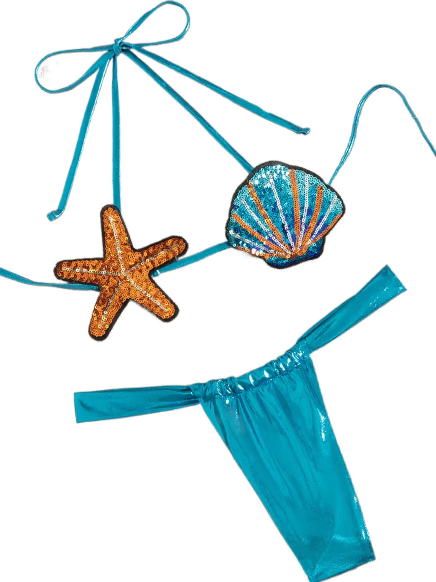 

2026 Beach Bathing Suit Women Sexy Sequin Shell Starfish Bikini Set