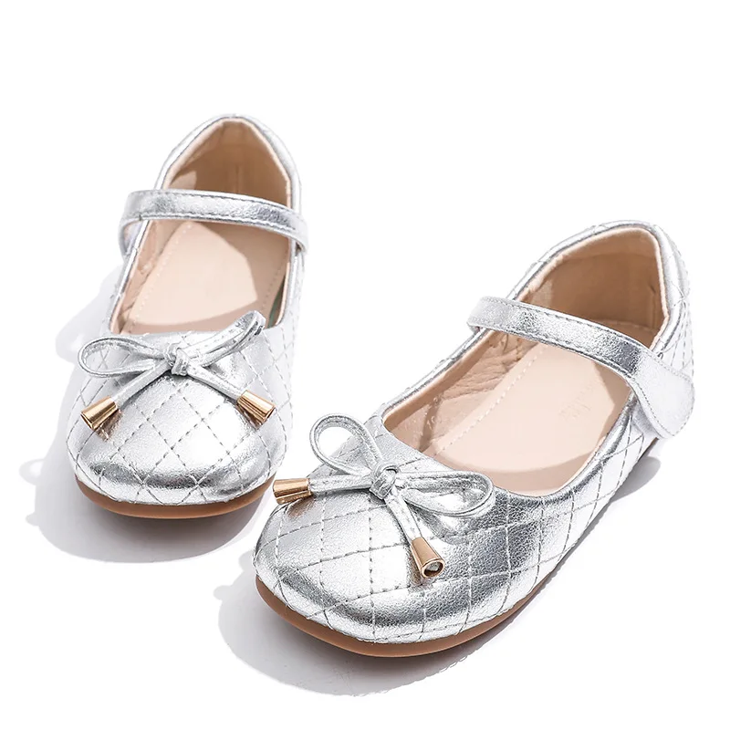 Girls' Princess Shoes Spring 2023 New Children's Leather Shoes Baby Girls' Performance Flat Shoes Gold Silver