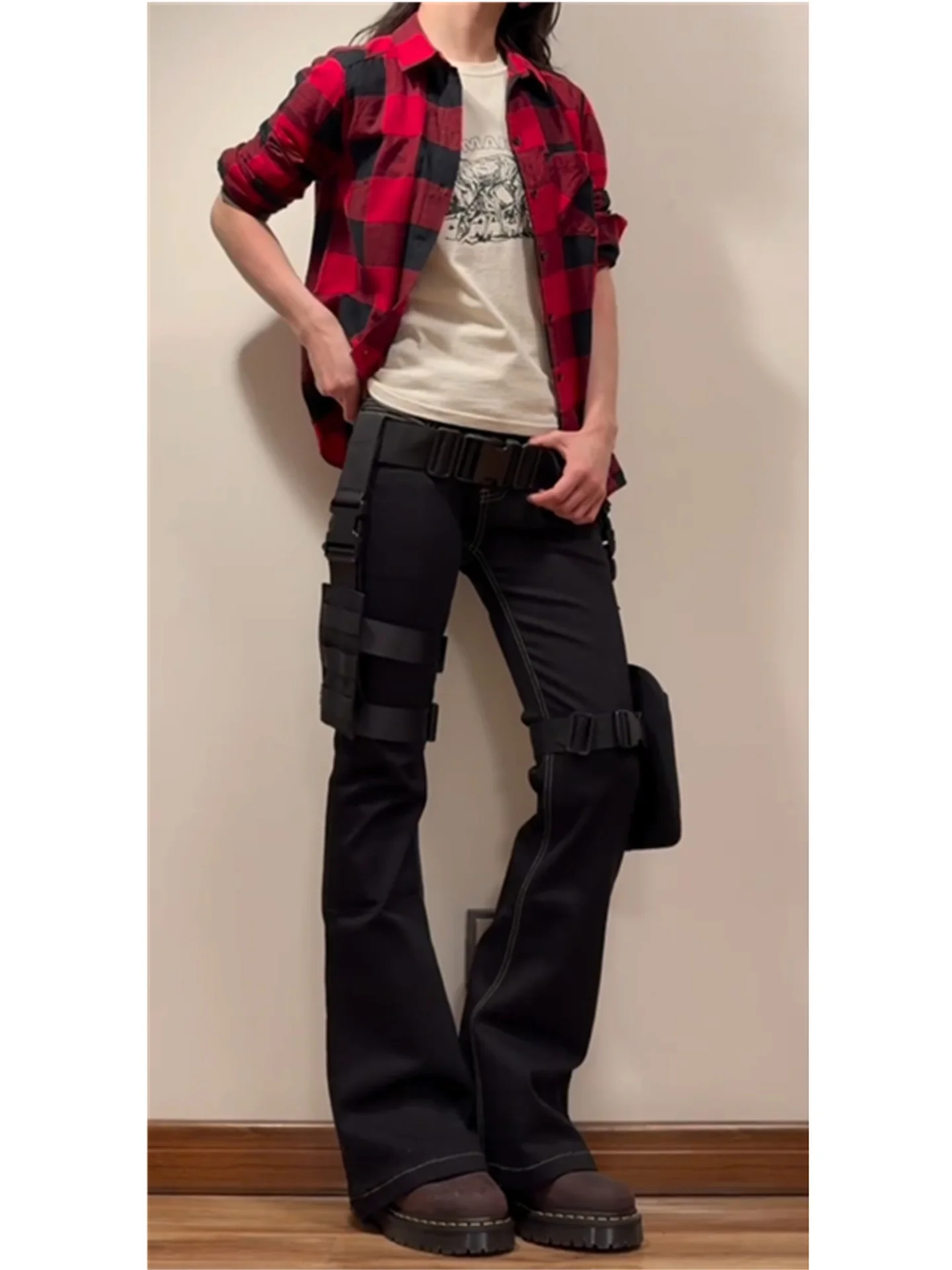 

American Vintage Low Waist Bell Bottom Jeans Women's Slimming Design Hot Girl Black Color Casual Cotton Stretchy Pants