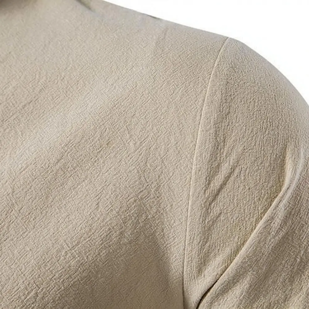 Mens Fashion Cotton Linen Henley Shirts Long Sleeve Stand Collar Casual Beachwear Loose Style Breathable Summer Clothing
