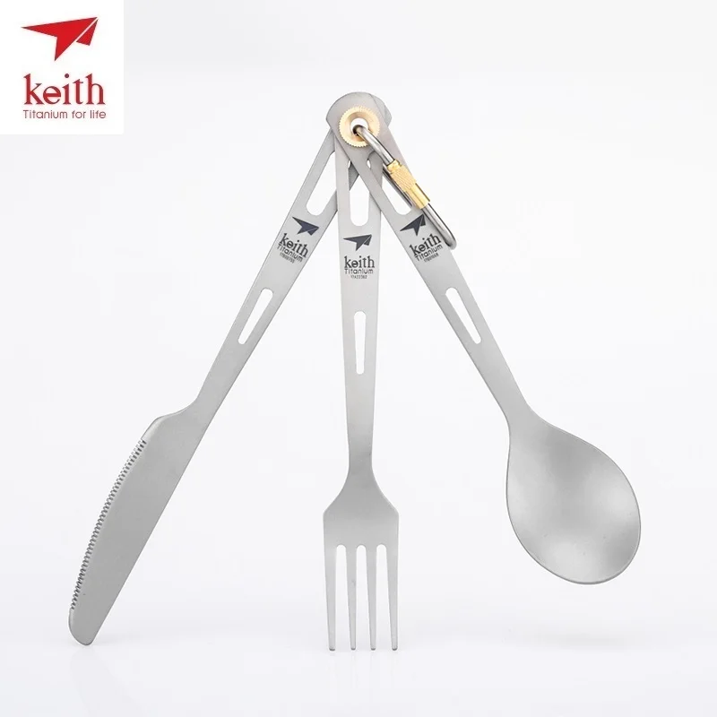 Keith Titanium Knife Fork Spoon Camping Picnic Lightweight 3-Piece Cutlery Set Ti5310