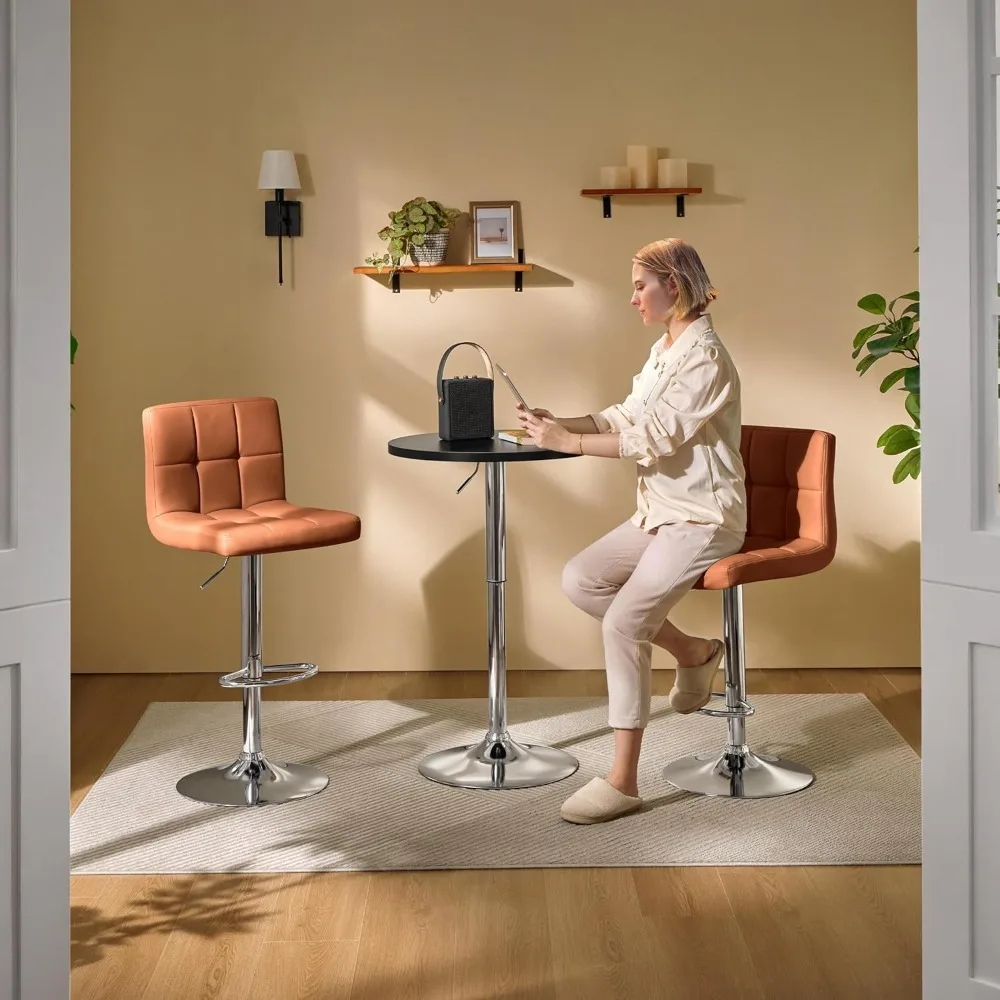 

Round Bar Table, Adjustable Height and 360° Swivel Pub Tables, Cocktail Table with MD Top, Silver Leg Base or Bar, Bistro, Caé,