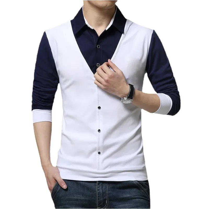 TFETTERS Brand Autumn Mens T Shirts Fashion 2026 Fake Two Designer Clothing Cool T-shirt Men Long Sleeve T Shirt Casual Male