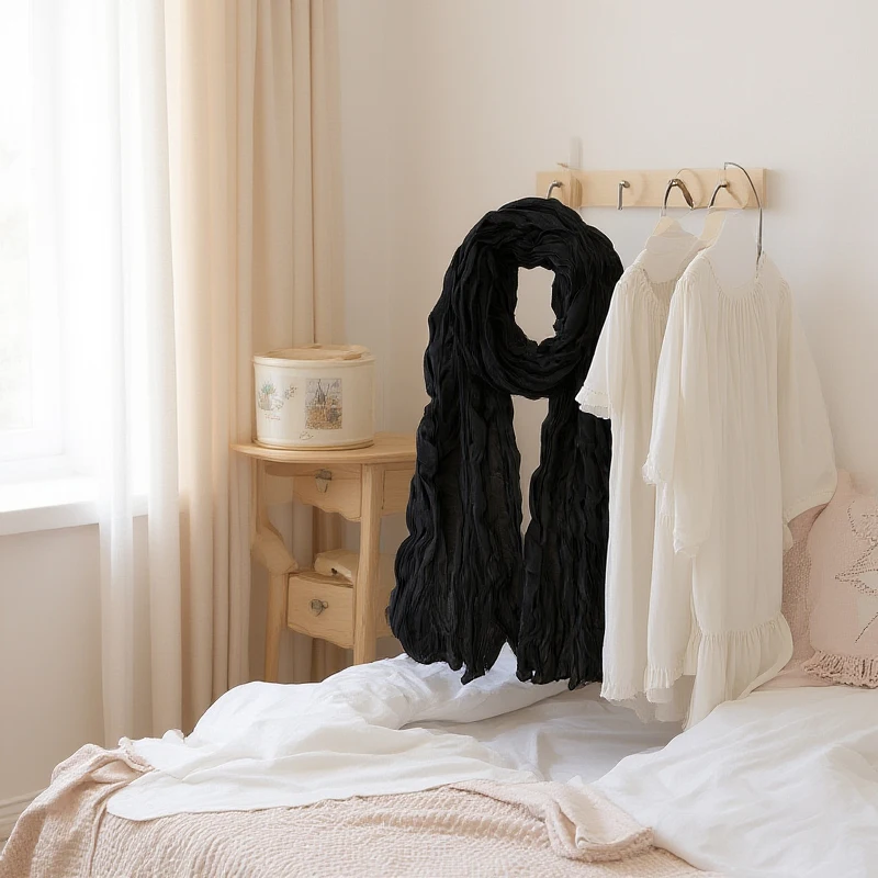 Korean Style Cotton Linen Folded Women's Scarf Thin Pure Color Simple Match Long Shoulder Wrap Neck Warmer Silk Scarf