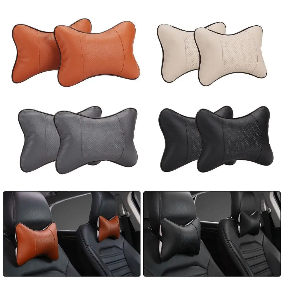 

PU Leather Car Neck Support Pillow Fiber Fill Elastic Soft Automobile Headrest Cushion Breathable Mesh Universal Headrest Pillow