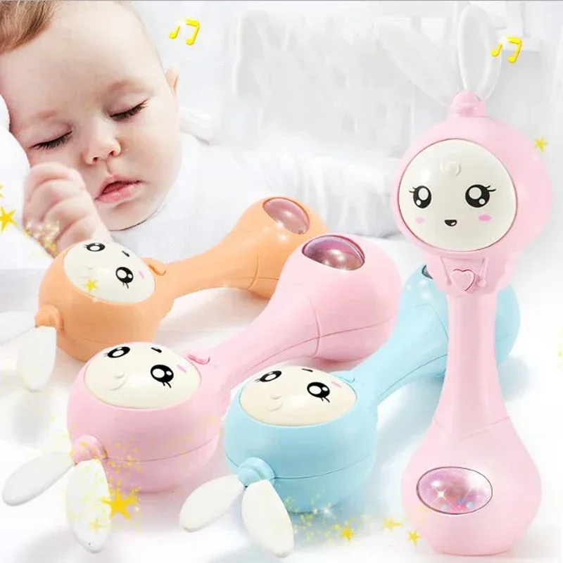 HOT Baby Rattles ทารกแรกเกิด Hand Bells ทรายค้อนของเล่นเพื่อการศึกษาหูนุ่ม Teether สําหรับเด็กทารก Light-up ดนตรีสําหรับเด็ก