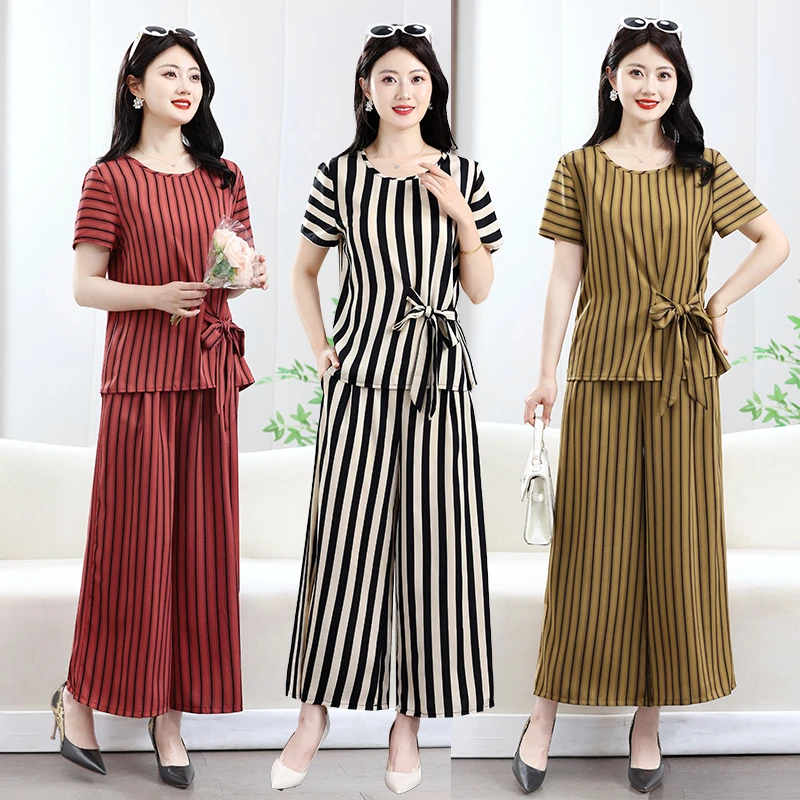 Vêtements pour femmes, coupe ample, costume imprimé complet, ensemble deux pièces, chemise imprimée et pantalon à jambes larges pour femmes d'âge moyen, ensembles 2 pièces