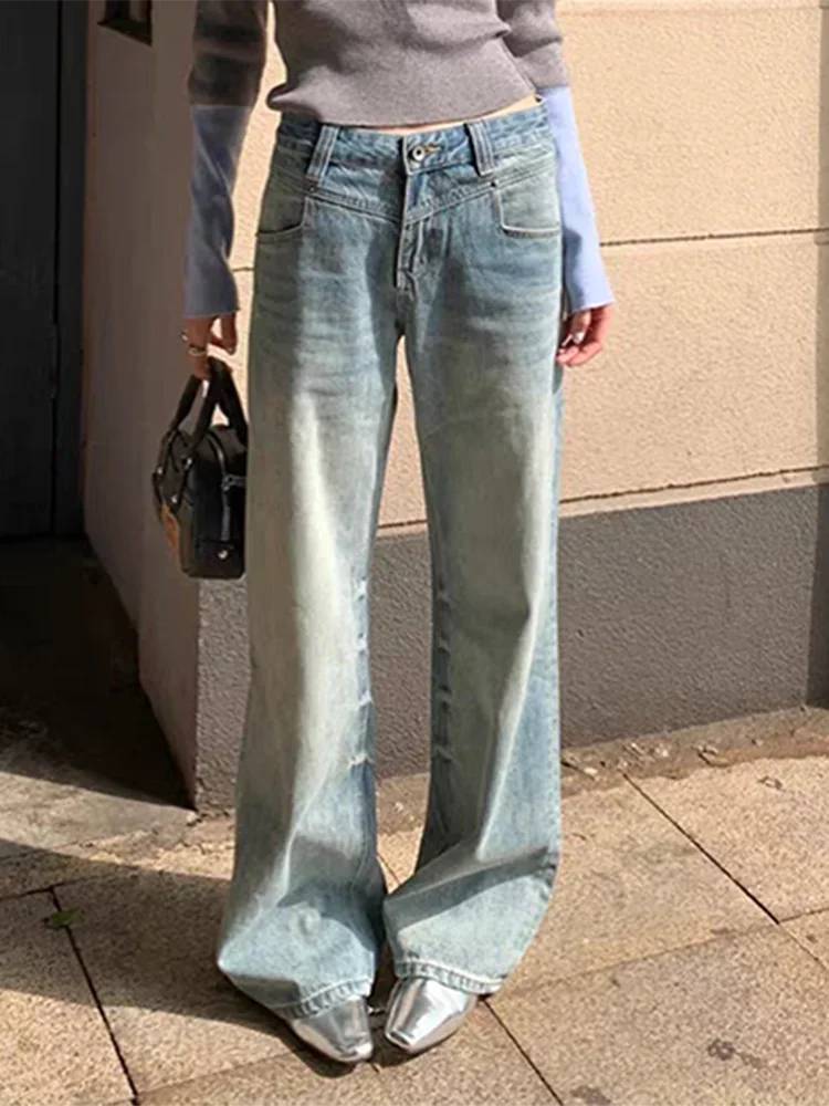 

Fashion Street Casual Woman Jeans Simple Basic Blue Straight Pants Female Chicly New Retro Slim High Waist Woman Jeans