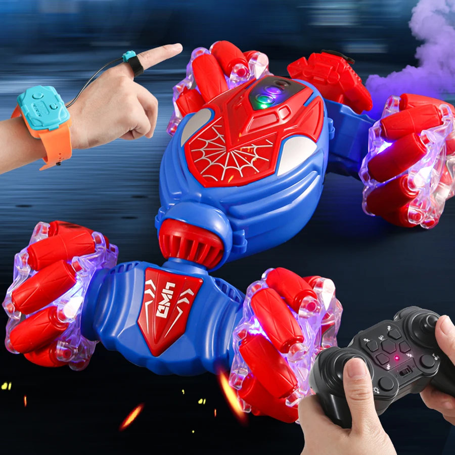 Spray twist 2.4G remote control stunt car Cool gesture induction 13 way control Sound light drift tail flick children\'s toy car