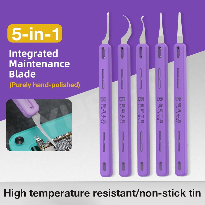 

LB ИНСТРУМЕНТ 5в1 Ручные лезвия Нож для подъема Металлический набор лопаток для мобильного телефона Высокопрочный скребок ЖК-дисплей IC Нож для удаления клея Инструмент